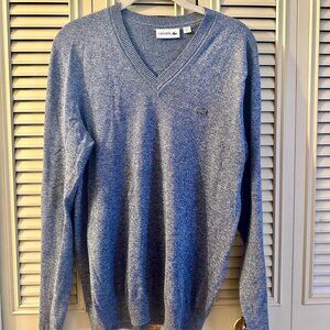 Lacoste Blue Size Small V Neck Sweater Long Sleeves 100% Cotton